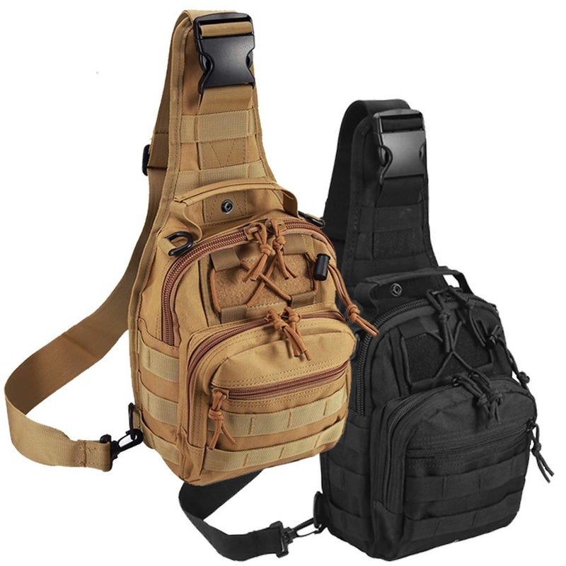 Novemkada Tactical Shoulder Bag,1000D Outdoor Military Molle Sling Backpack Sport Chest Pack Daypack Bags for Camping, Hiking, Trekking, Rover Sling (2 Pack Tan and Black) - Image 1